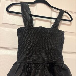 TCEC Black Smocked Faux Leather Strap Tank